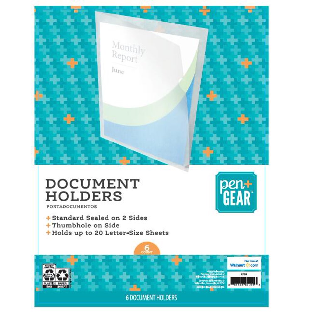 Pen + Gear Clear Plastic Document Holders, 6 Count