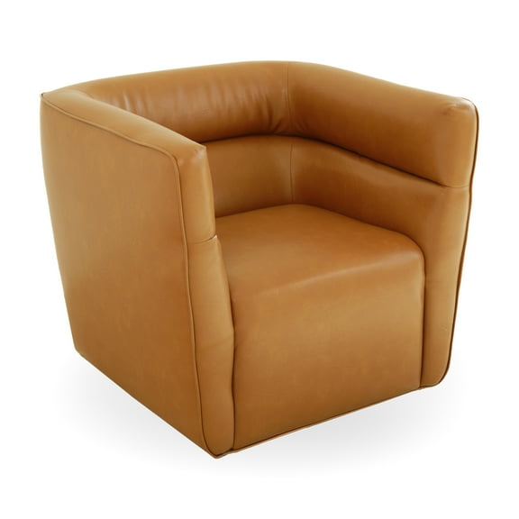 Aileen Mid-Century Modern Leather Upholstered Swivel Chair in Tan