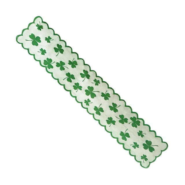 St Patricks Day Table Runner Green Shamrock Lace Rectangular Table Runner 30X180Cm for Holiday Party and Home Decor