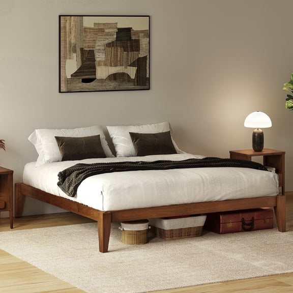 allforwood Thor Bed Frame King - Solid Wood Platform Bed - Japanese Joinery Bed Frame - Wood Slat Support - No Box Spring Needed - Easy Assembly - Minimalist & Modern Style (Walnut)