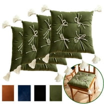 Fmxomd Square-Shaped Chair Cushions, Thick Dining Chair Pads with Ties and Removable, Machine-Washable Velvet Cover, 17" x 17", Set of 4, Green
