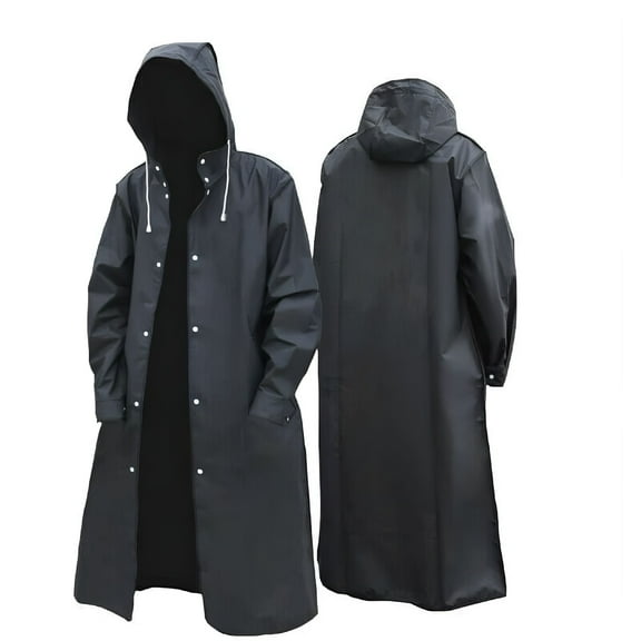 TELOLY Men Black Waterproof Long Raincoat Rain Coat Hooded Trench Jacket Outdoor Hiking Motorcycle Rain Coat
