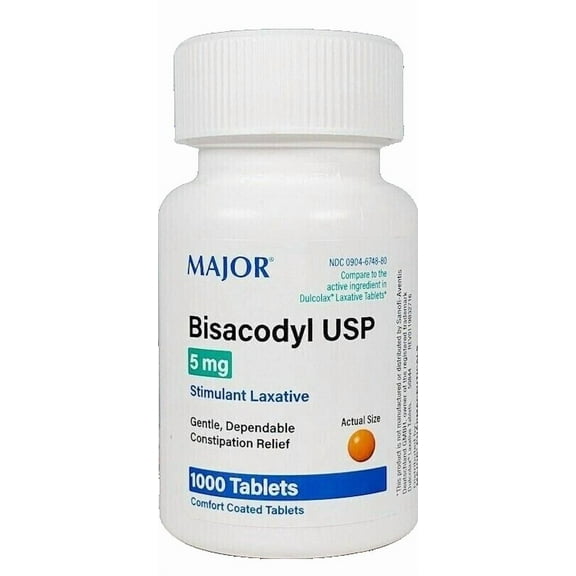 Major Bisacodyl USP Stimulant Laxative Coated Tablets, 5 mg, 1000 Count