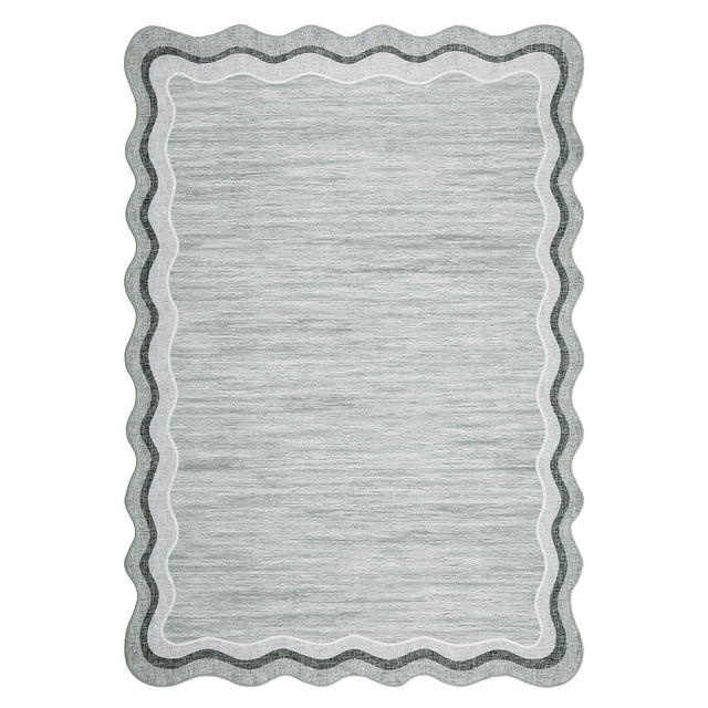 Modern Area Rug, Scalloped Area Rug for Living Room, Non-Slip Non-Shedding Washable Soft Floor Carpet, Low-Pile Foldable Print Rug for Nursery Home Office