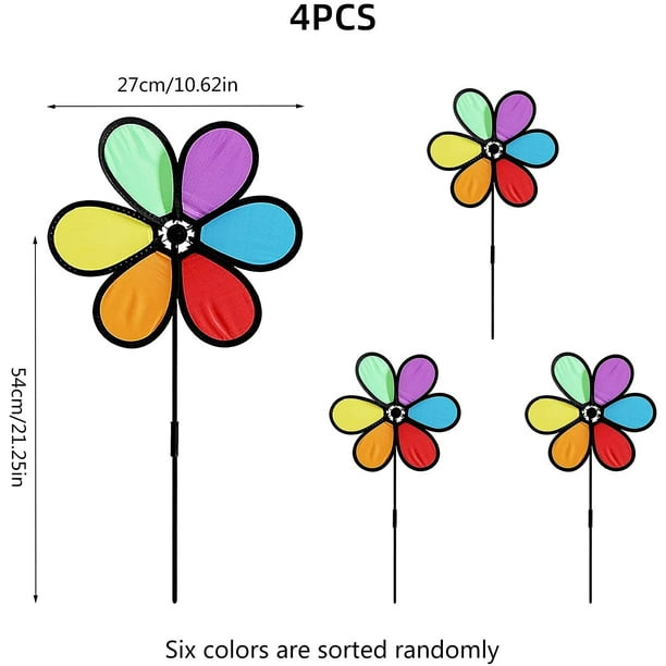 Molinos de viento coloridos, 4 piezas de viento al aire libre Spinner colorido jardín Spinner molino de viento 6 hojas molino de viento para jardín Patio peque?o molino de viento decoración