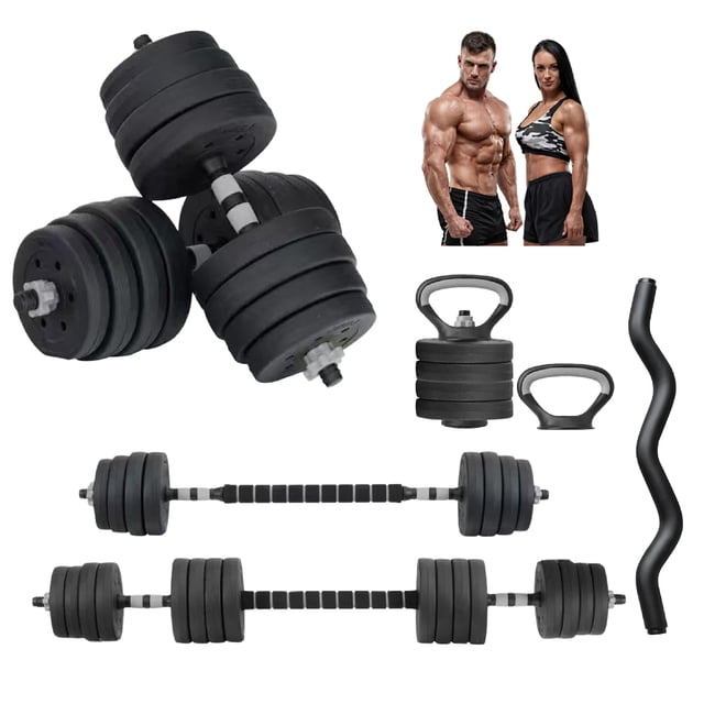 Set de Mancuernas Ajustables X-Rush Force 20 kg Con Núcleo de Cemento, Barra Z y Accesorios Multifuncionales para Entrenamiento en Casa