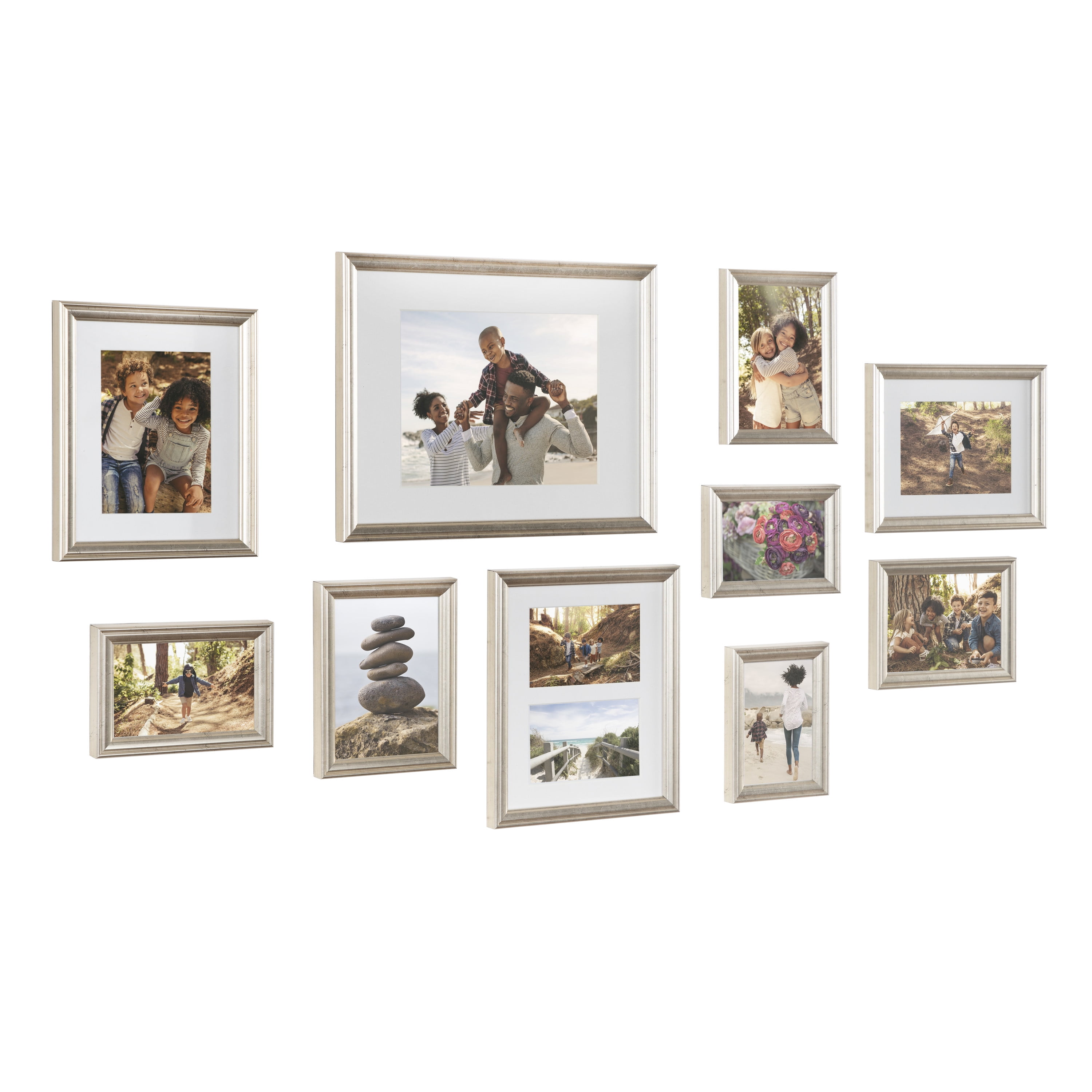 Kate And Laurel Adlynn Glam Frame Set, Set Of 10, Varying Sizes, Silver, Traditional Glam Frame Collection For Wall