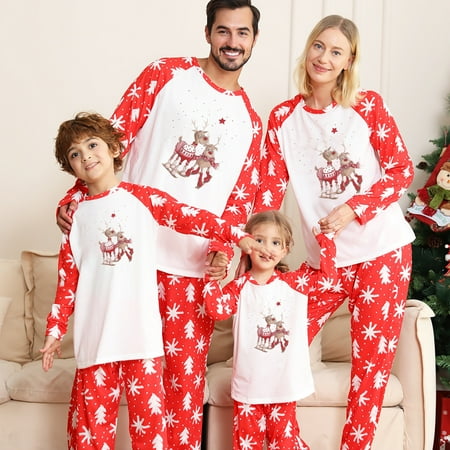 

ZCFZJW Reduce Christmas Matching Pjs Family Lovely Xmas Elk Printed Plaid Long Sleeve Tee Shirts and Pants Two Piece Famliy Holiday Sleepwear Outfits Set(Mom-M)
