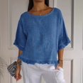 thumbnail image 2 of Summer Sales Womens Summer Tops Cute Lightweight Cotton‑Linen 3/4 Sleeve Summer Casual Blouse Oversized Tshirts for Women Under 12$, 2 of 7