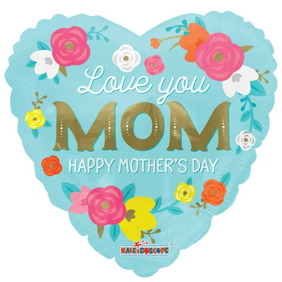 18 inch Kaleidoscope Love You Mom Flowers Heart Foil Mylar Balloon - Party Supplies Decorations
