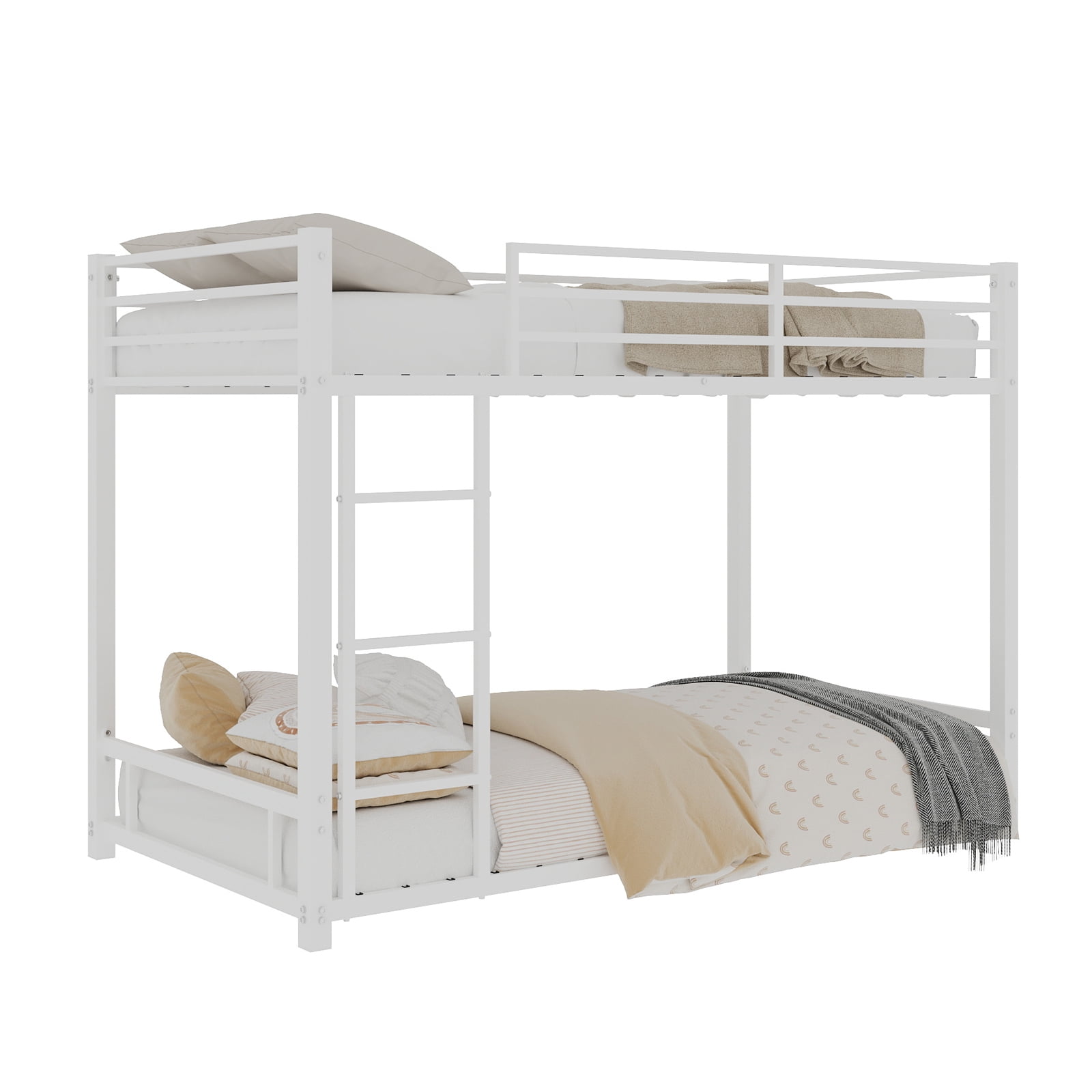Metal Twin over Twin Bunk Bed/ Heavy-duty Sturdy Metal/ Noise Reduced/ Safety Guardrail,White