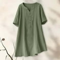 thumbnail image 2 of Wyobmus Women's Loose Cotton Linen Tops Summer Casual Blouse Round Neck Rolled Short Sleeve Bowknot Long Shirt S-2X B-Olive Green, 2 of 4