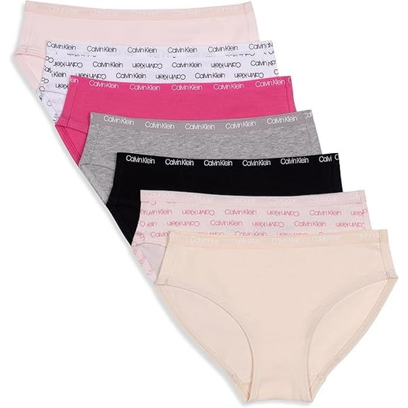 Calvin Klein Girls Bikini Cotton Bikini Stretch Underwear, Set of 7, Sizes S-XL (Large, Multicolor)