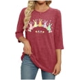 thumbnail image 4 of LangJing Happy Easter Day 3/4 Length Sleeve Womens Tops Summer Cute Bunny Rabbit Graphic Blouses Ribbed Knit Dressy Casual Tunic Shirts Wine XXL, 4 of 7