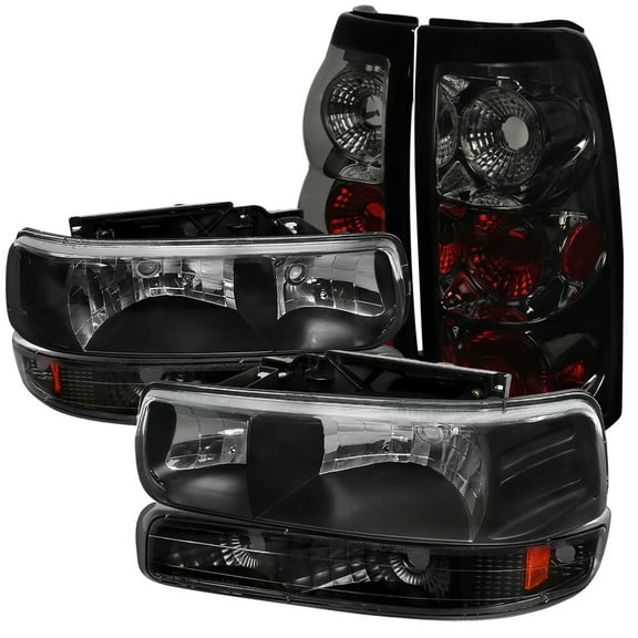 Spec-D Tuning Black Headlights   Bumper Lights   Smoked Tail Brake Lamps 6Pc Compatible with 1999-2002 Chevy Chevrolet Silverado Left   Right Pair Headlamps Assembly