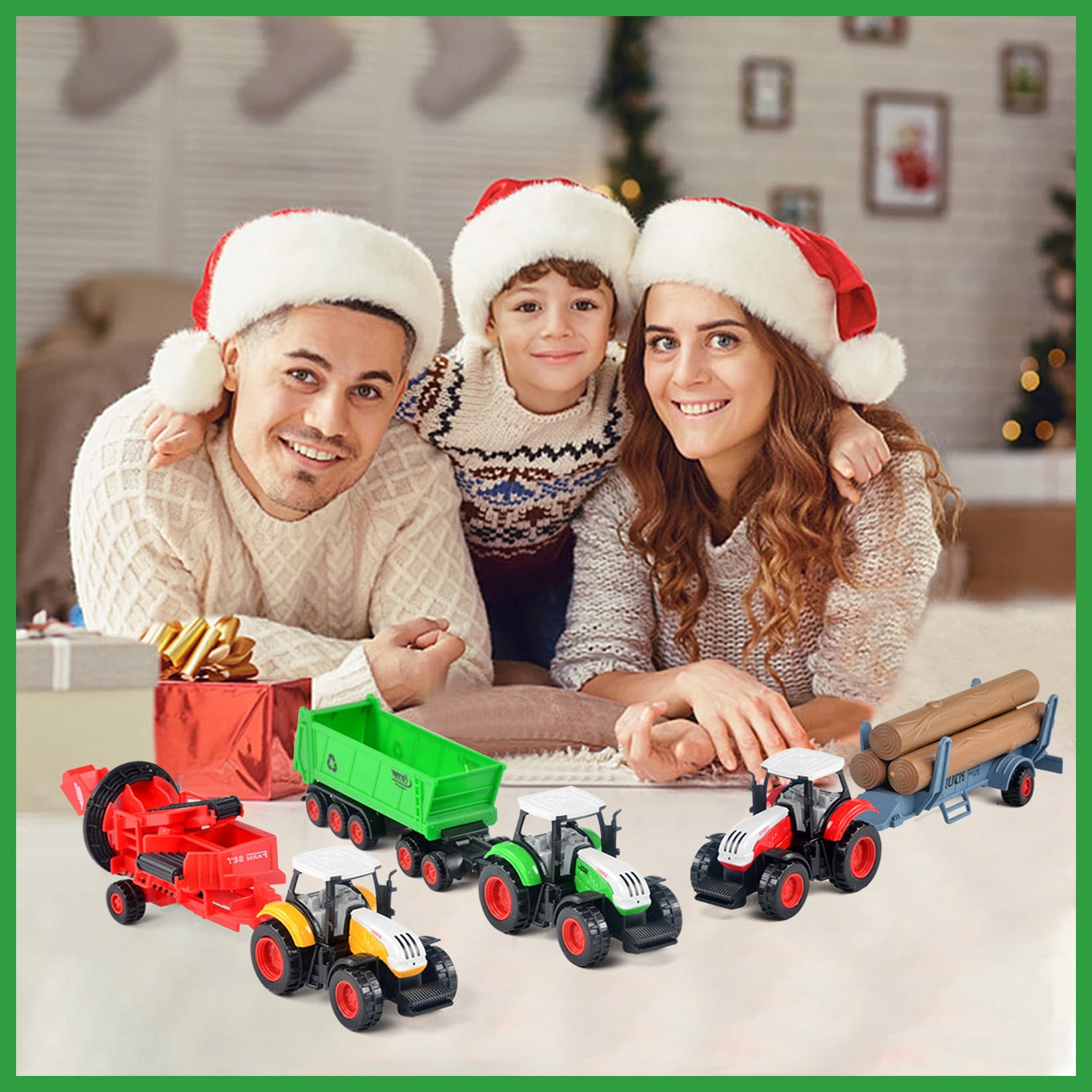 3 Pack Farm Tractor Toys, Truck Tractors for Kids 3-5 6 7 8 9 Farm Equipment Toys for 3 Years Old and Up Boys Toddlers Gifts