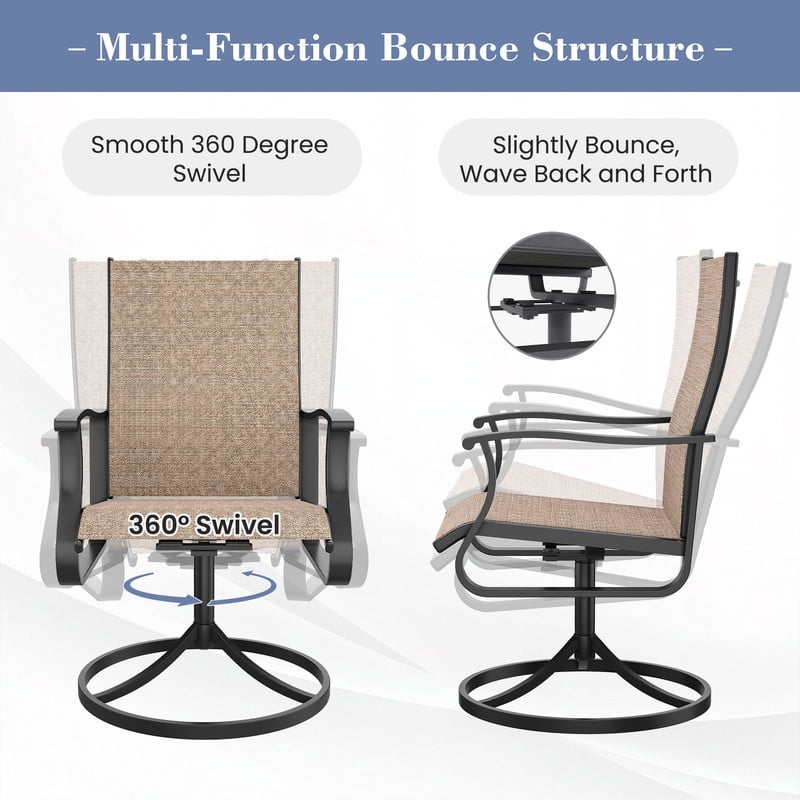 MRUAKA Patio Swivel Chairs Set of 6, Outdoor Dining Chairs Mid Back All Weather Breathable Textilene Outdoor Swivel Chairs with Metal Rocking Frame for Lawn Garden Backyard Deck, Khaki