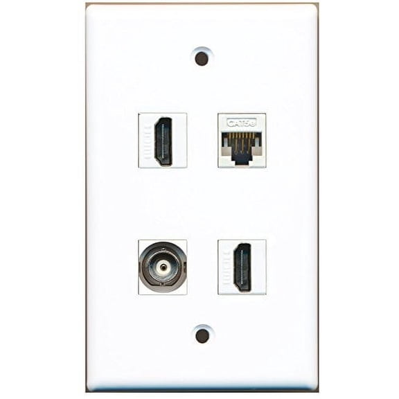 RiteAV - 2 Port HDMI 1 Port BNC 1 Port Cat5e Ethernet White Wall Plate