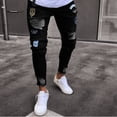thumbnail image 7 of Men Stretchy Ripped Skinny Biker Embroidery Cartoon Print Jeans Destroyed Hole Slim Fit Denim High Quality Hip Hop Black Jeans, 7 of 7