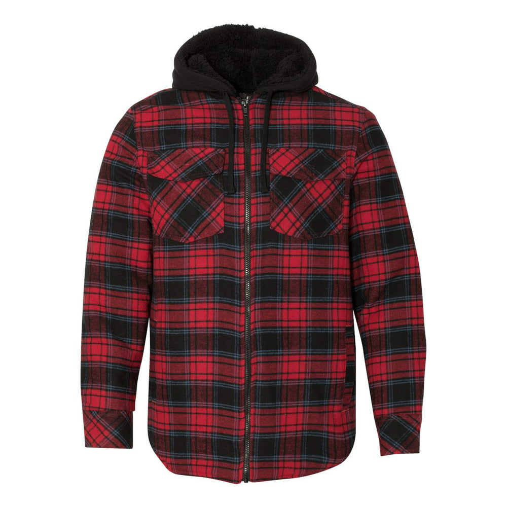 BURNSIDE - Men's Hooded Flannel Jacket - RED - XL - Walmart.com ...