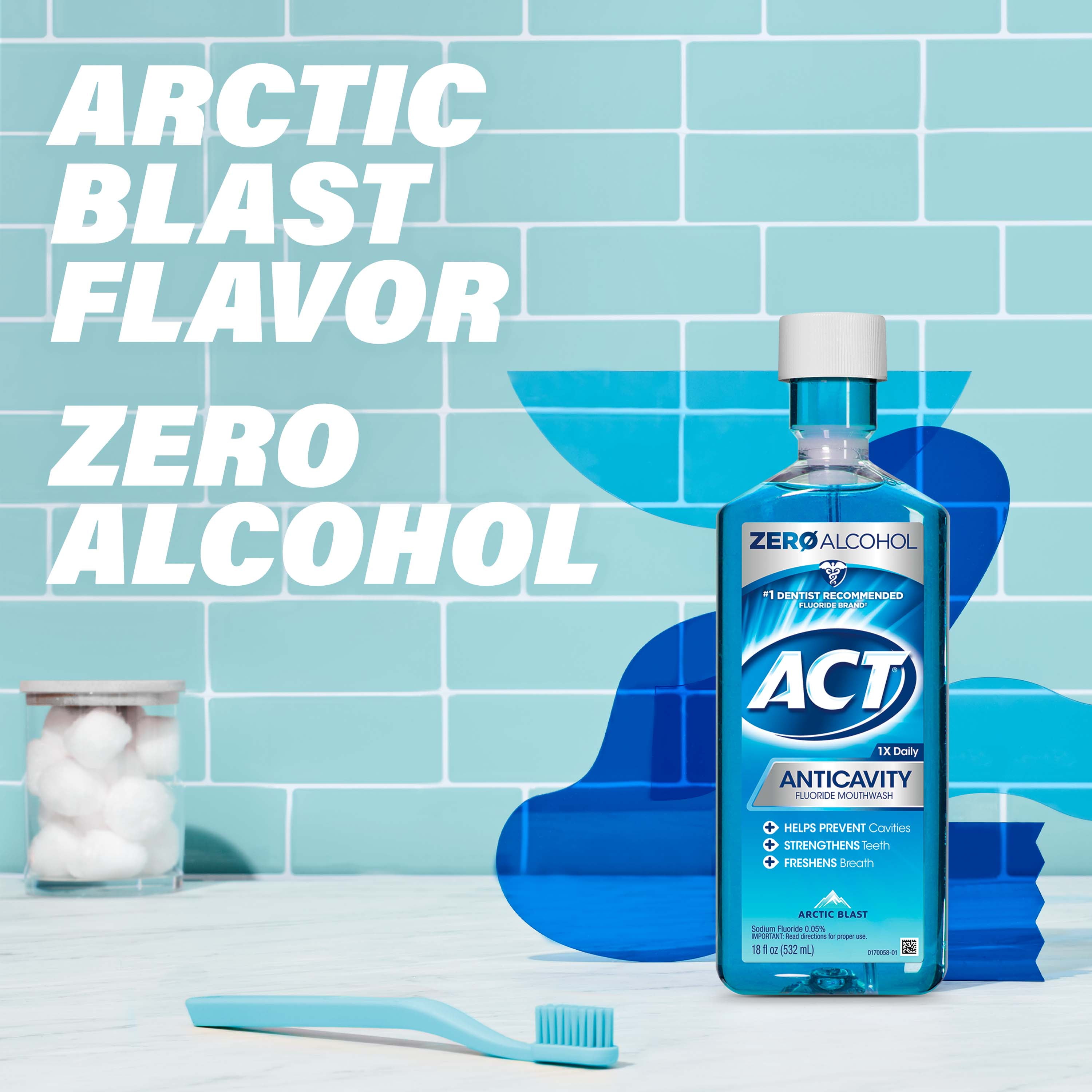ACT Anticavity Alcohol Free Arctic Blast Mouthwash, 18oz