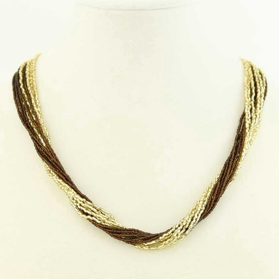 GlassOfVenice Murano Glass Gloriosa 12 Strand Seed Bead Necklace - Topaz and Gold