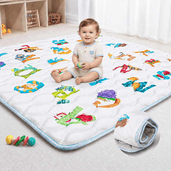 Beavtaens Baby Foam Play Mat, 50"x50" Playpen Mat, Foldable and Washable Crawling Mat for Floor, Thickened & Non-Slip