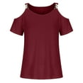 thumbnail image 4 of up to 60% off Gifts wycnly Shirts for Women Going out Casual Loose Cold Shoulder Metal Strap Tops Summer Trendy Solid Short Sleeve Crewneck Ladies Blouses Wine s, 4 of 5