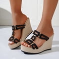 thumbnail image 2 of DAFEI Sandales Compensées en Liège pour Femmes avec Décoration Carrée en Métal Rétro, à la Mode et Confortables Chaussures pour Femmes, 2 of 8