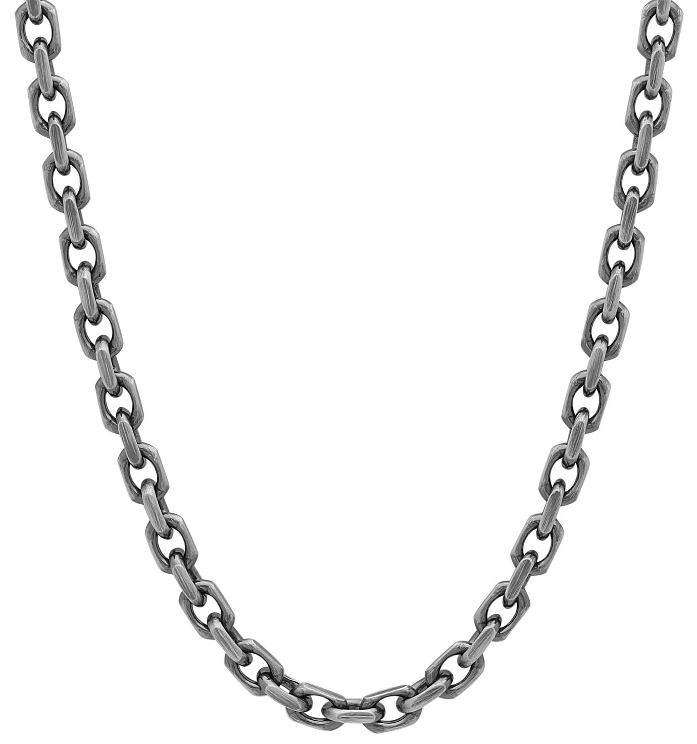 Men's 3.7mm Oxidized Plated Silver Cable Chain Necklace, 24 inches