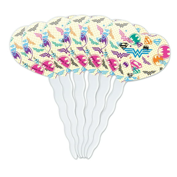 Justice League Colorful Logos Heart Love Cupcake Picks Toppers Decoration Set of 6