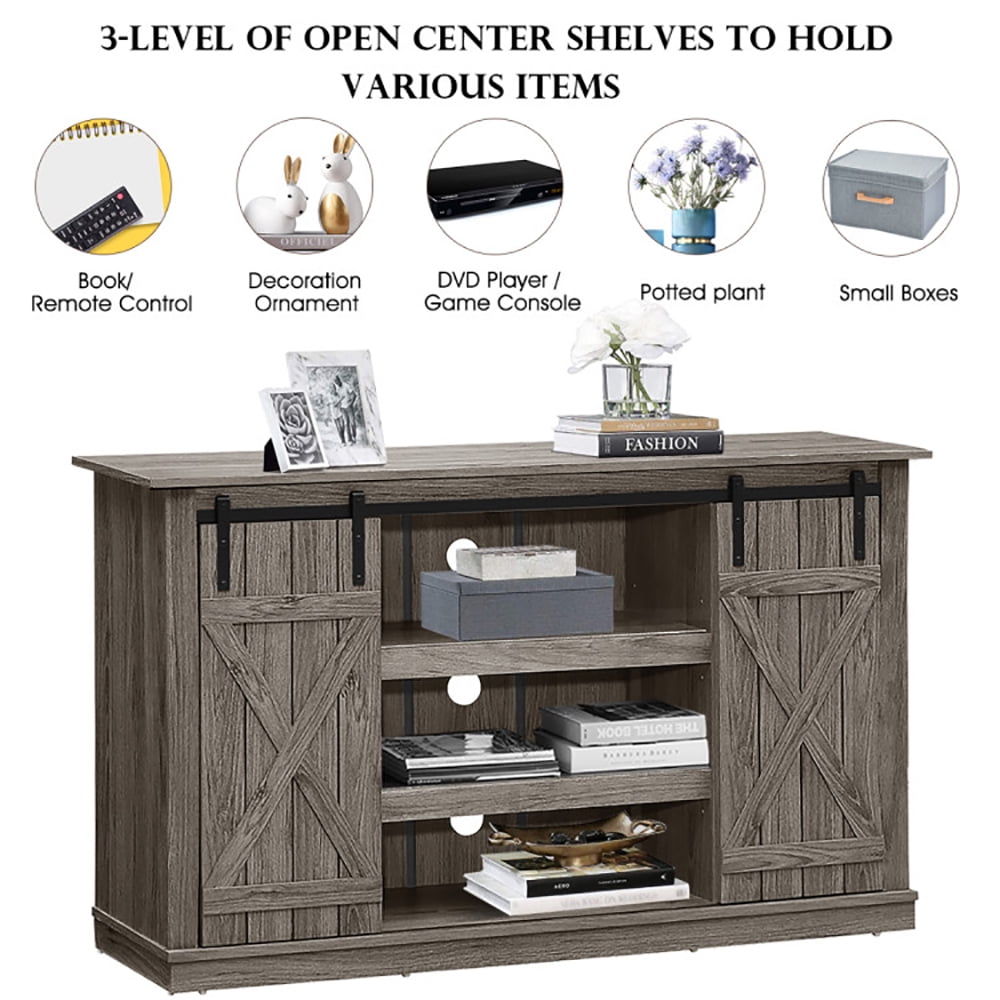 Finihen TV Stand, TV Cabinet, Sliding Barn TV Stand Console Table, Media Entertainment Center with Storage, for Living Room, Bedroom, Gray