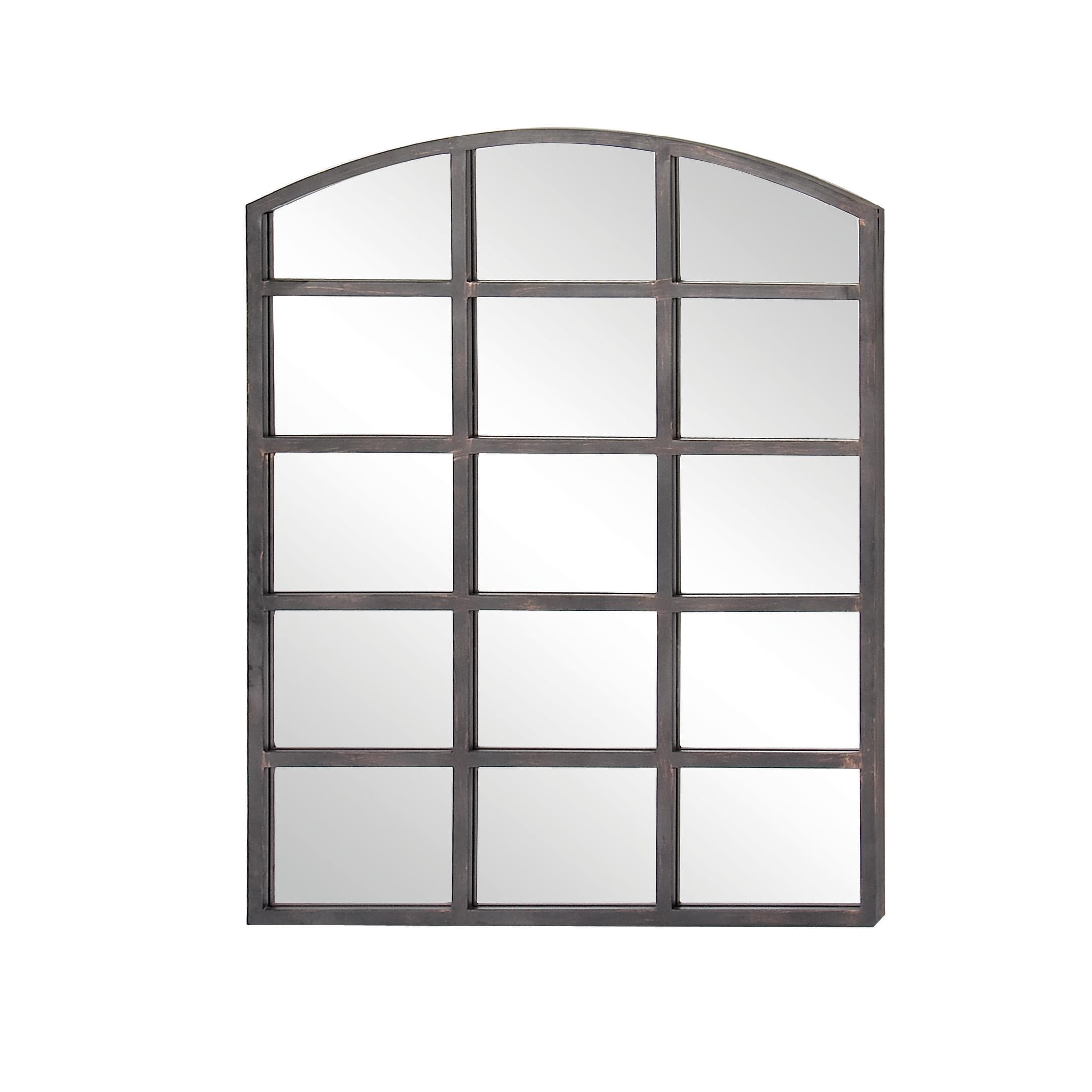 DecMode Industrial Metal Arched Window Pane Shape Wall Mirror with Dark Gray Finish, 30"W x 40"H
