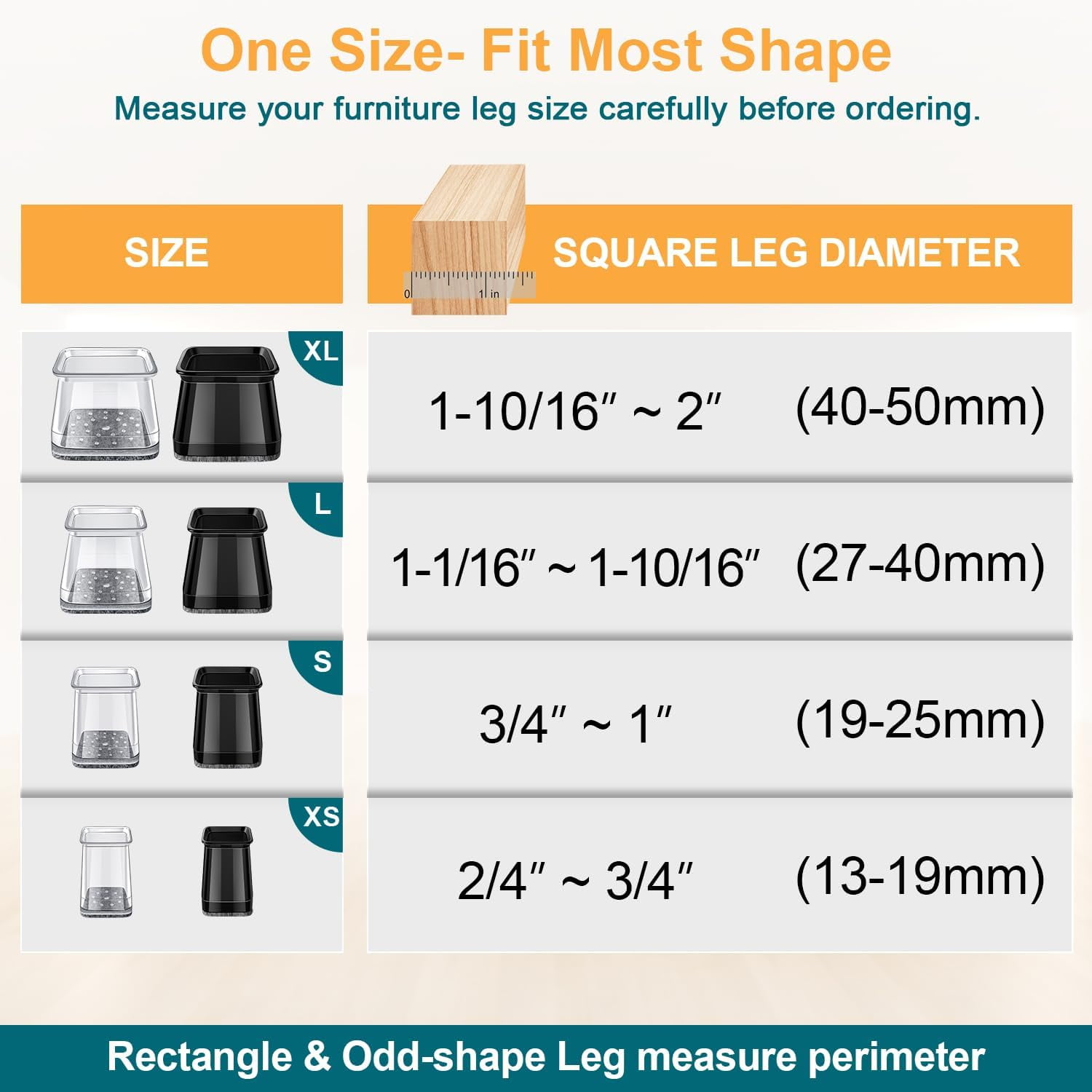 32 Pcs Square Chair Leg Protectors for Hardwood Floors, Felt Furniture Pads Floor Protectors, Silicone Chair Leg Caps Covers,Large (fit Side Lenght: 1.02'' - 1.57'')