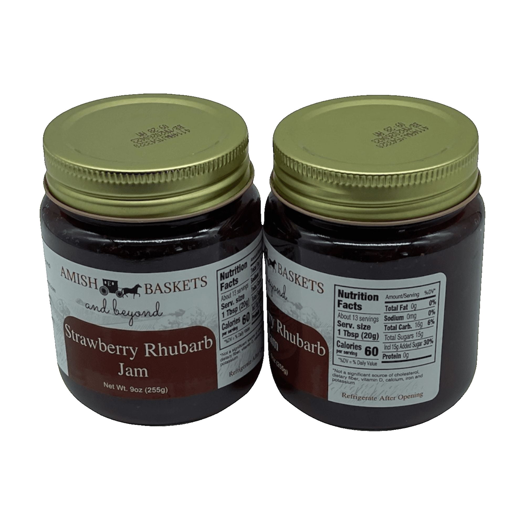 Amish  Strawberry Rhubarb Jam Non GMO Vegan All Natural - 9 oz - 2 Jars