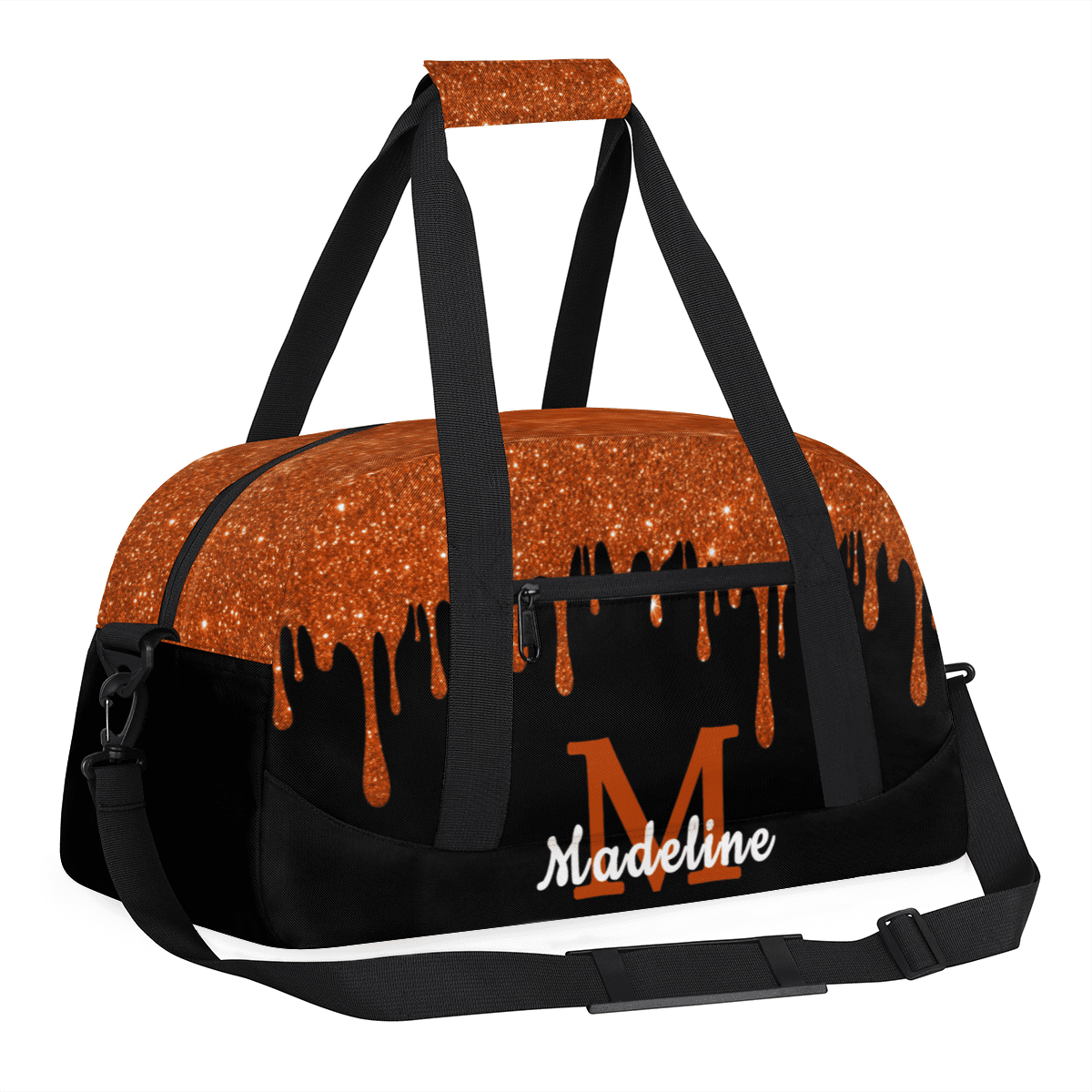 Herdesigns Personalized Sports Duffel Bag with Name Custom Weekender Overnight Bag Gym Bag Travel Dance Gymnastics Duffel Bag, Orange