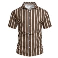 thumbnail image 2 of Men's Summer Striped Flannel Collar Short Sleeve Button Up Shirt Casual Beach Shirt Tops for Vacation Golf Fishing Loose Fit Modern Fashion Essential | AESTIVO,Brown XL, 2 of 5
