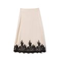 thumbnail image 2 of Champagne A-Line Mid-Length Skirt With Black Lace Trim Elegant Womens Skirt, 2 of 8