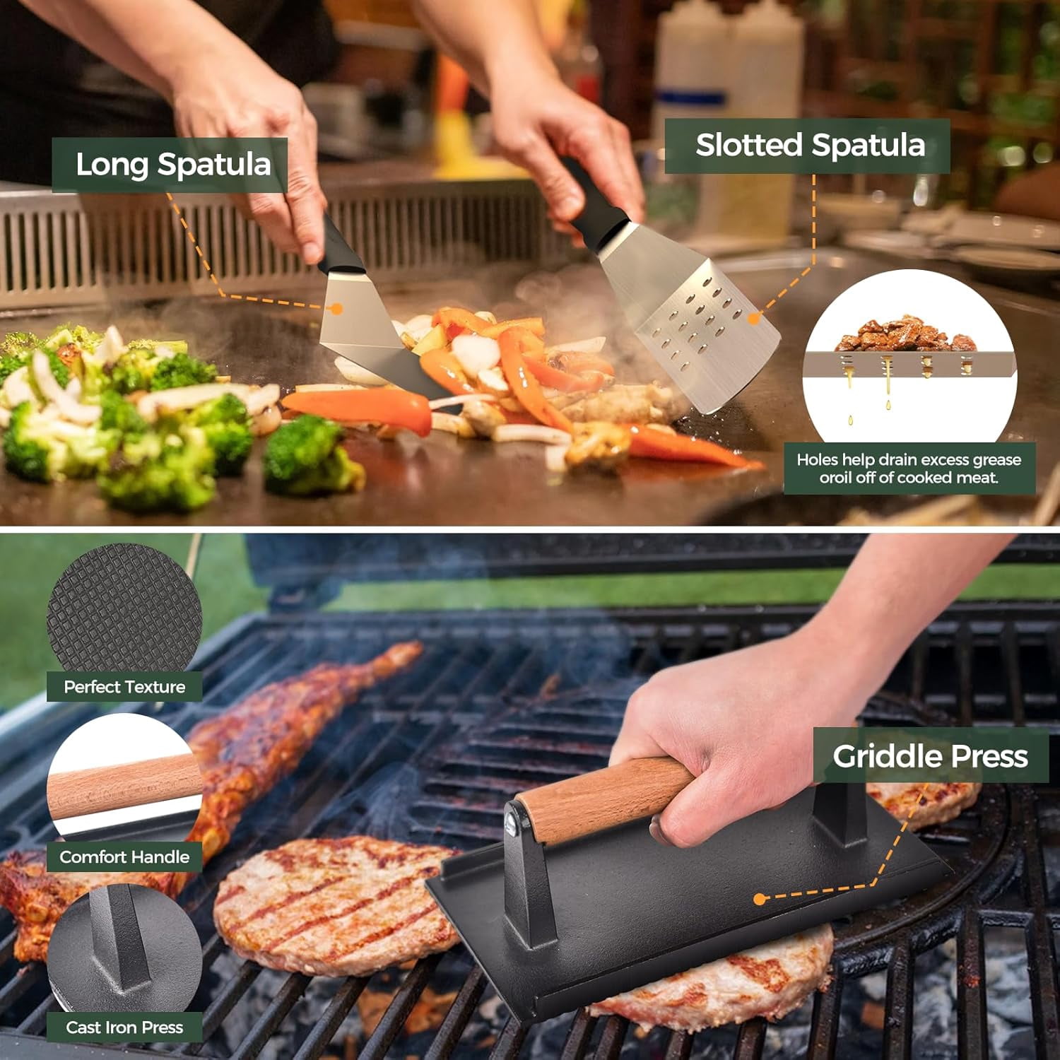 28-Piece Professional Griddle Accessories Kit for Blackstone & Camp Chef. Includes 2 Basting Covers, Enlarged Spatulas & Press for Ultimate Flat Top Grill Mastery
