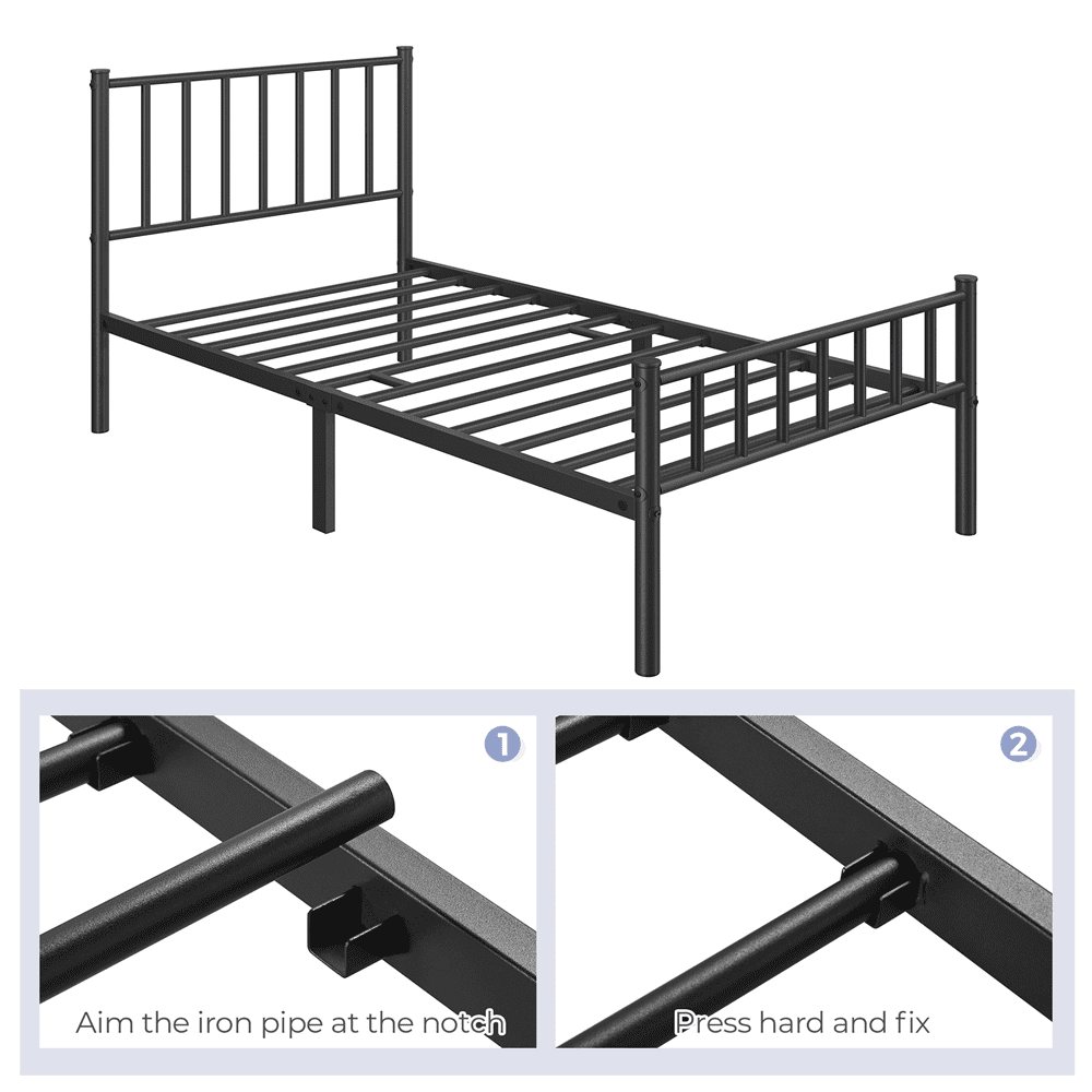 Renwick Twin Size Metal Platform Bed with Headboard, Black