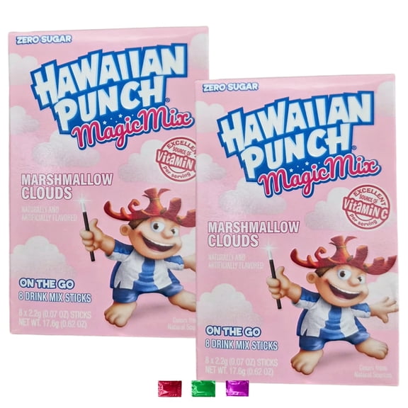 Hawaiian Punch Magic Mix Marshmallow Clouds Drink Mix Sticks (2 Boxes, 16 Total Servings), Zero Sugar On-the-Go Singles Powdered Beverage Packets