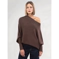 thumbnail image 5 of Women'S Fall Sweaters 2025 Casual Long Batwing Sleeve Loose Off Shoulder Knit Pullovers Jumper Tops Brown One size, 5 of 7