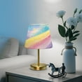thumbnail image 6 of Modern Minimalist Cone Desk Lamp Antique Bronze Base & Linen Shade Bedside Table Lamp for Bedroom Living Room, Office, Dorm Glittery Rainbow Medium, 6 of 8