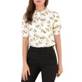 thumbnail image 1 of INSPIRE CHIC Women's Short Sleeve Ruffle Trim Neck Floral Print Blouses, 1 of 6