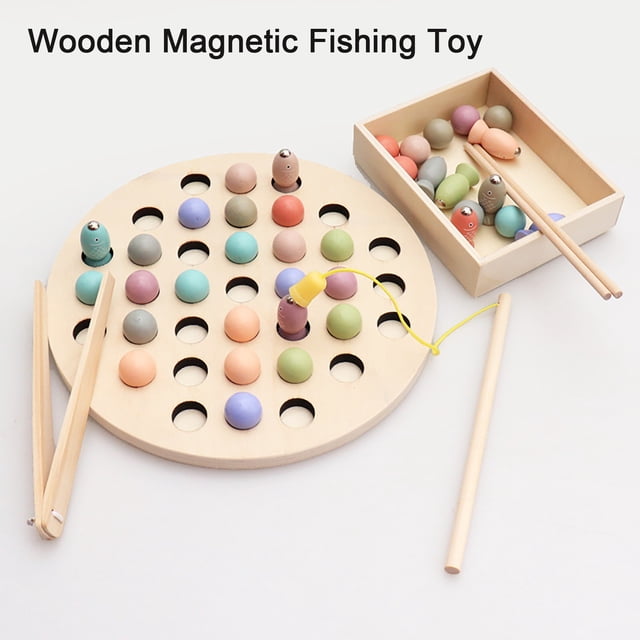 XWSHYW Juguete para Niños Cuentas de Clip de Pesca para Niños, Cuentas de Clip de Pesca 3 En 1, Juguete de Madera Multifuncional