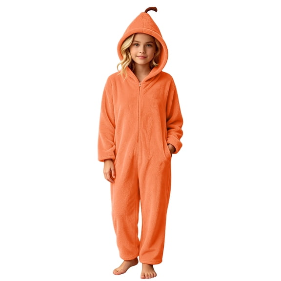 ATOGUTA Girls Halloween Jumpsuit Size 4T-15 Loose Zipper Long Sleeve Loungewear For Boys Girls Orange