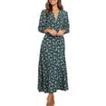 thumbnail image 4 of TheFound Robe Maxi pour Femmes à Manches 3/4, Robe Boutonnée à Imprimé Floral, Robe Bohème à Col en V, 4 of 9