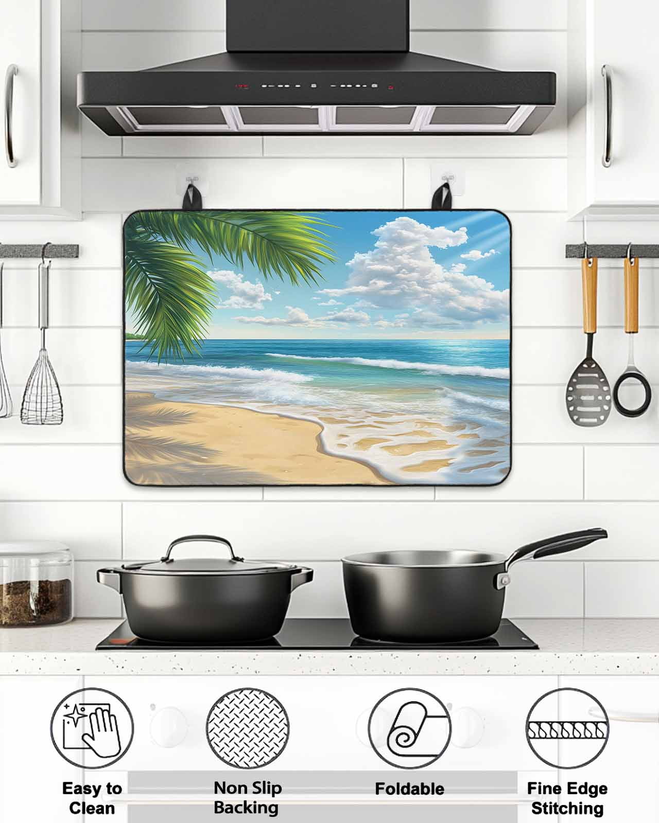 Stove Top Covers for Electric Stove, Summer Beach Glass Stovetop Cover Protector, Coastal Ocean Tropical Palm Trees Induction Cooktop Protector Oven Mat for Kitchen Countertop 24"x21"