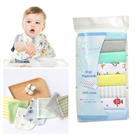 

8Pcs Cute Baby Boy Girl Cotton Cartoon Bibs Toddler Towel Burp Cloth