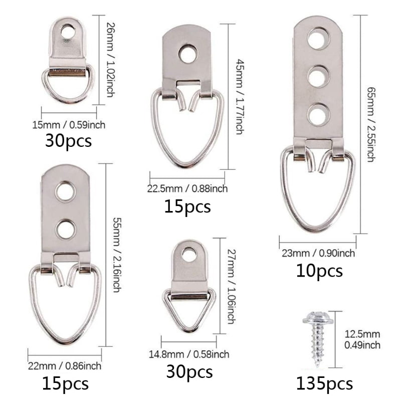 415Pcs Picture Hangers Assortment Kit with Screws Heavy Duty D-Ring Sawtooth Hooks Photo Hanging Hardware for Painting